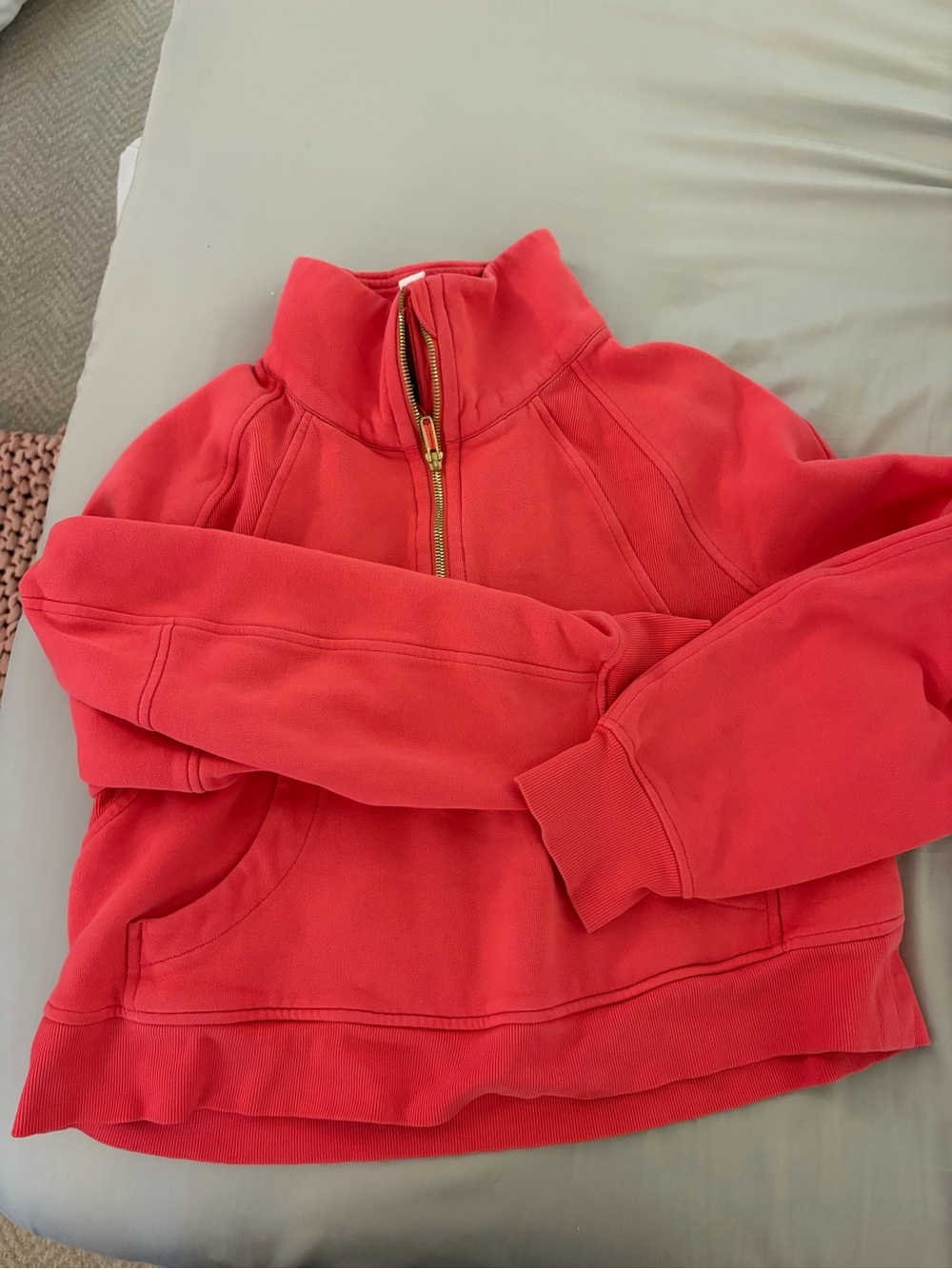 lululemon athletica Coral Red Half-Zip Cowl Sweater